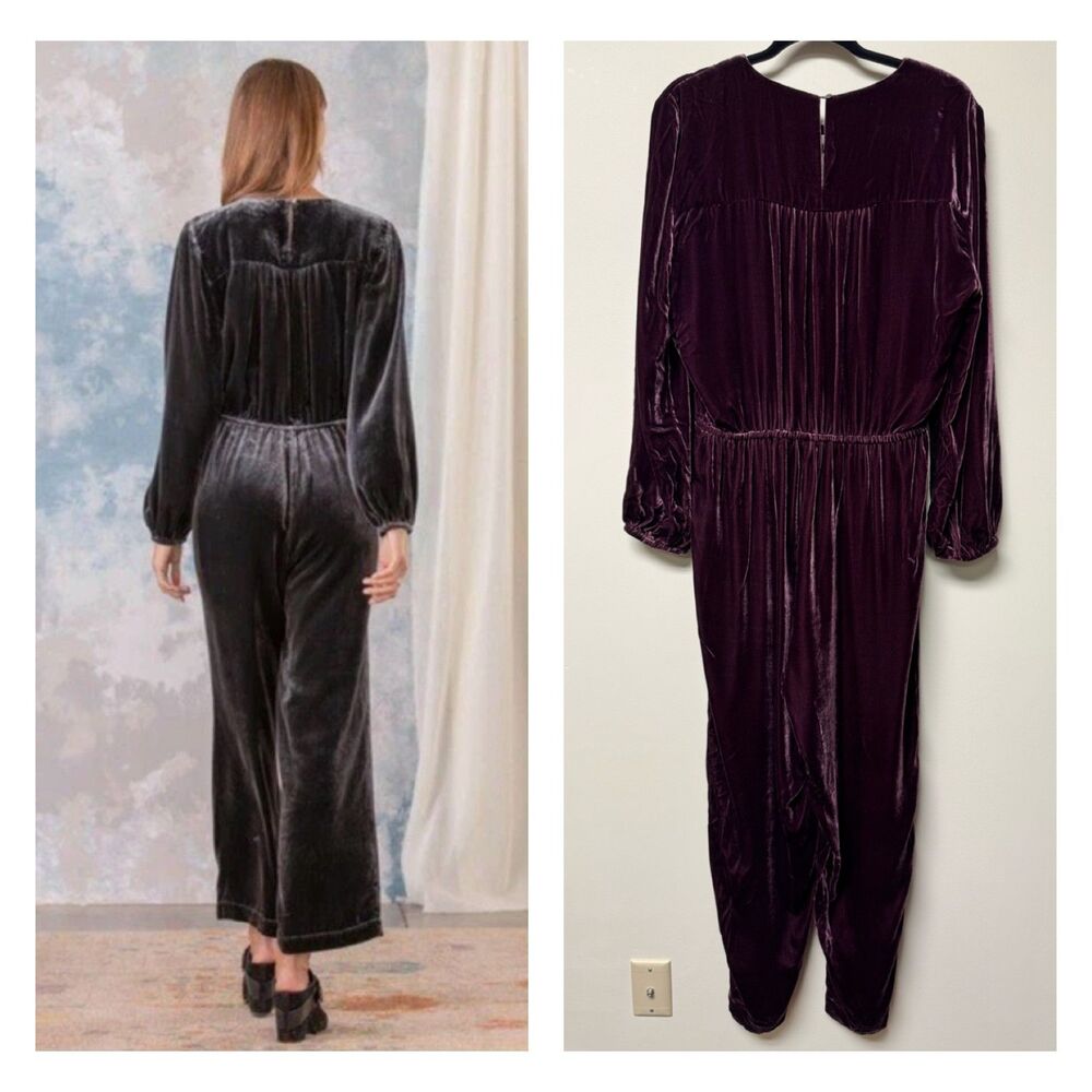 SUNDANCE Aviana Velvet Jumpsuit, Silk Blend, Deep Burgundy, Sz M - Picture 10 of 16